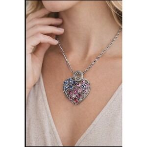 Brighton Garden of Dreams Heart Necklace Silver Tone Swarovski Crystals 18"